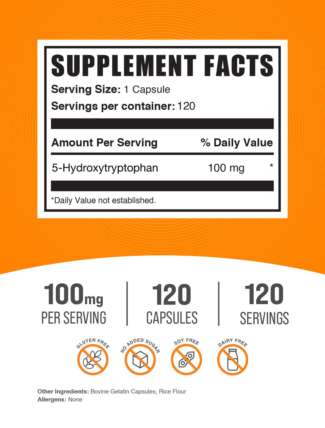 5 htp 120ct 100mg capsules label