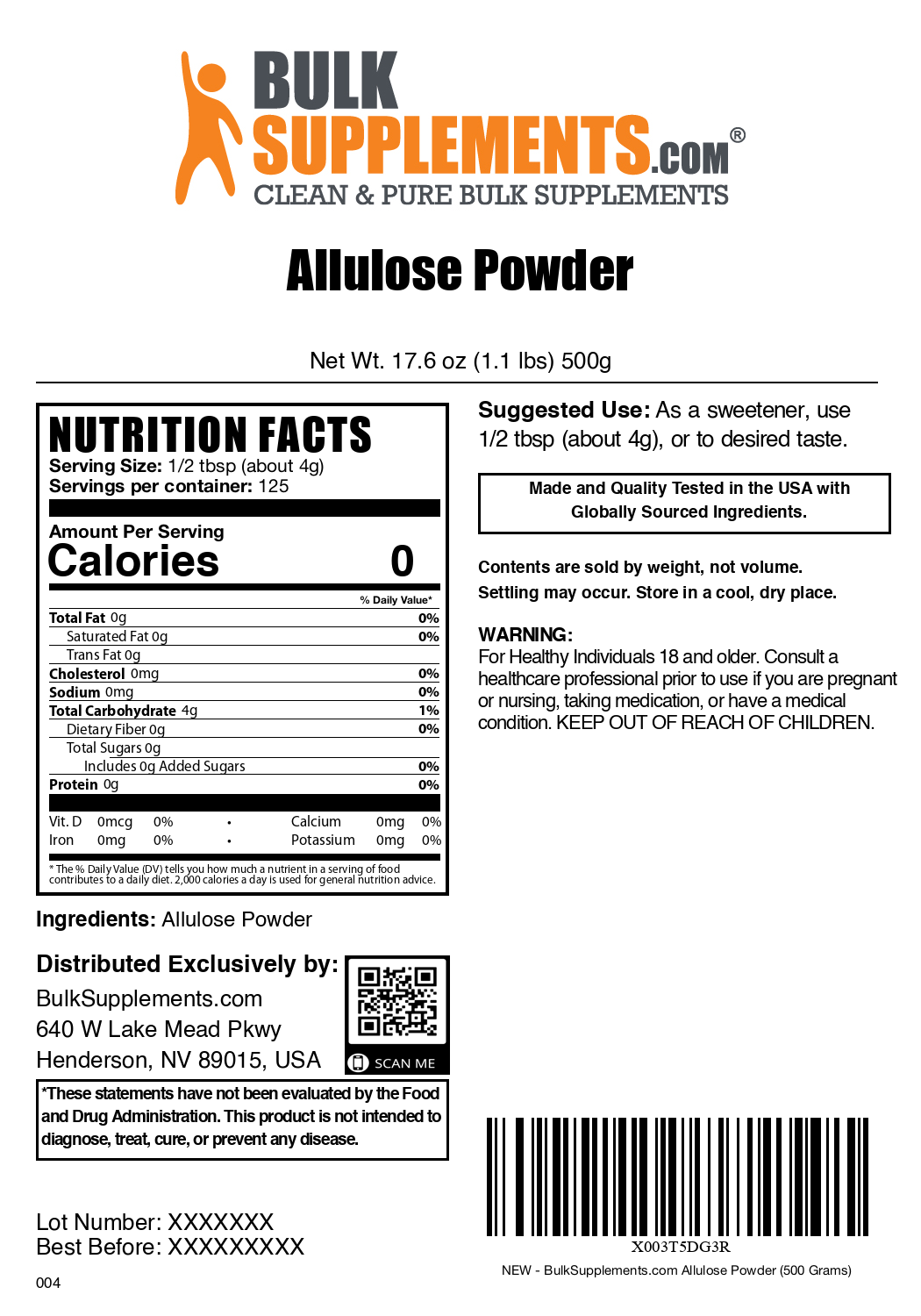 Allulose powder label 500g