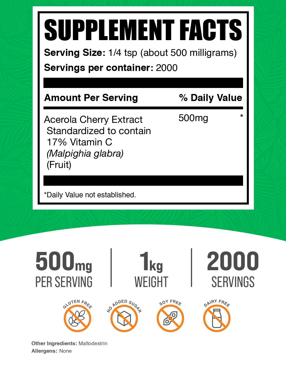 Acerola cherry extract powder label 1kg
