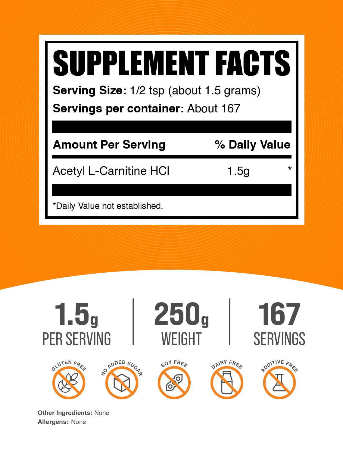 Acetyl L-Carnitine HCl powder label 250g