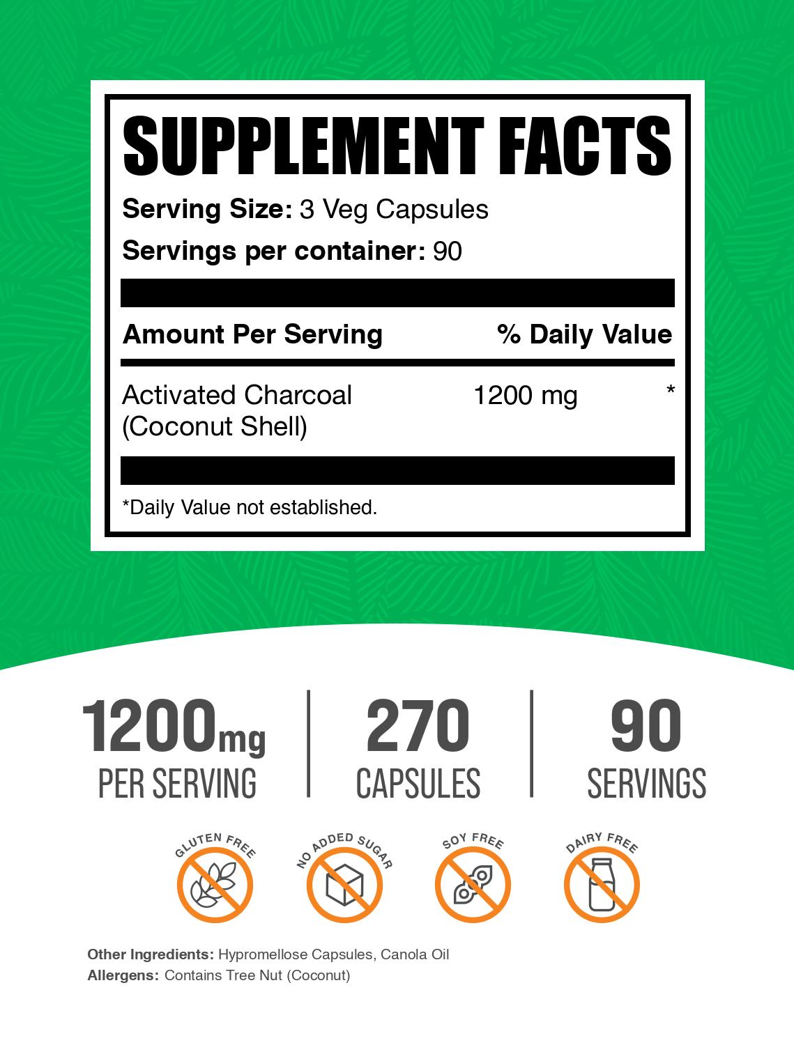 Activated charcoal 270 capsules label