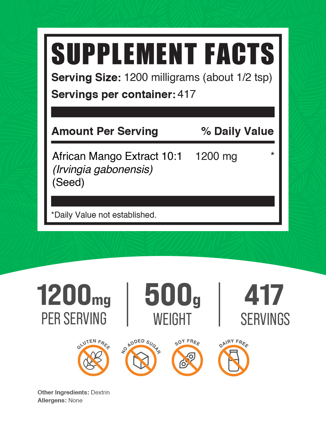 African Mango Extract powder label 500g