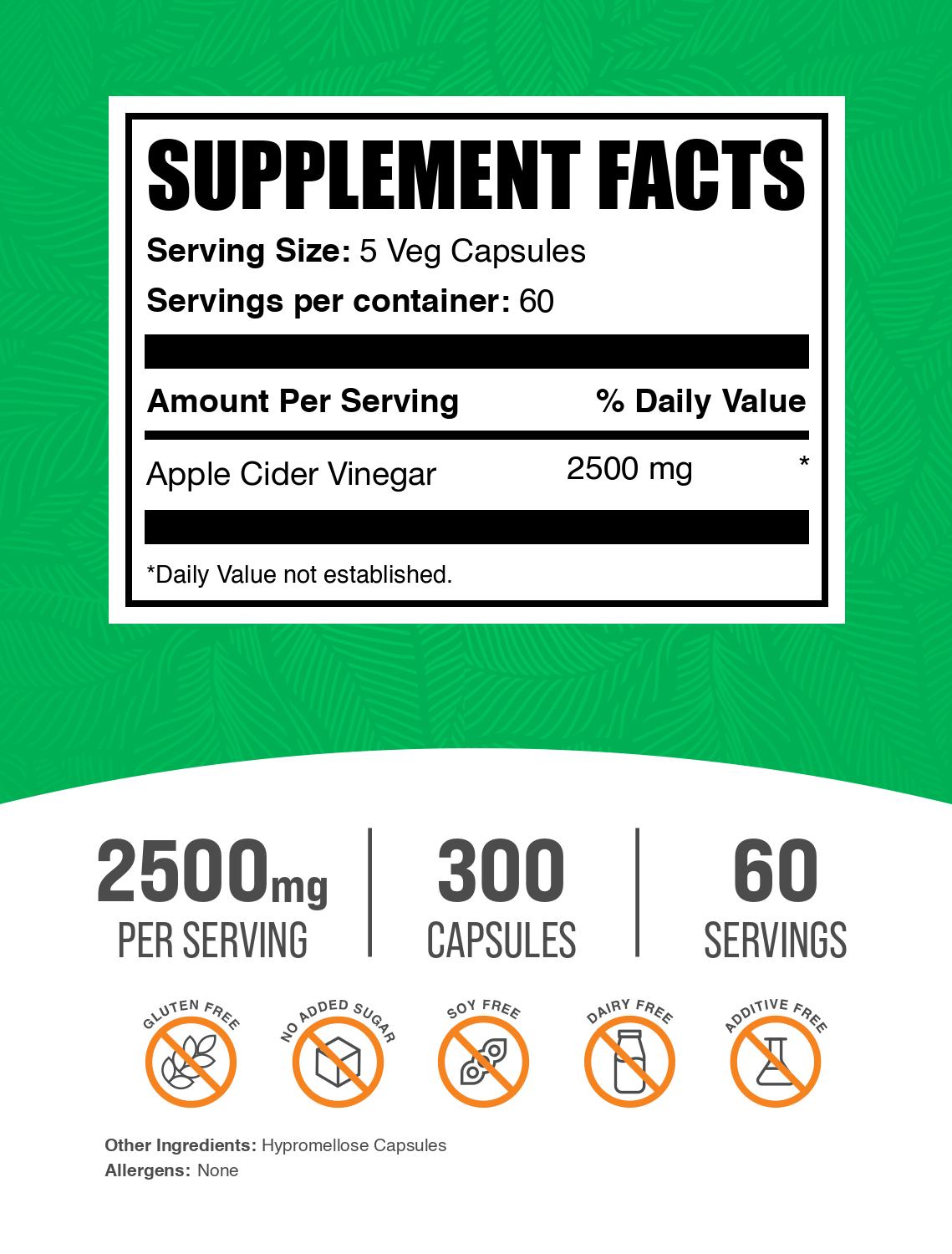 Apple cider vinegar 2500mg 300 capsules label