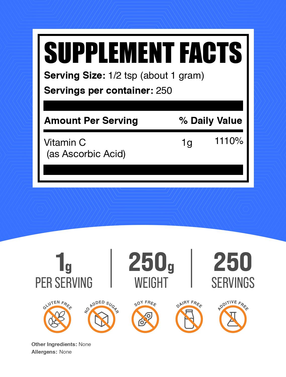Ascorbic Acid Vitamin C Powder 250g Label