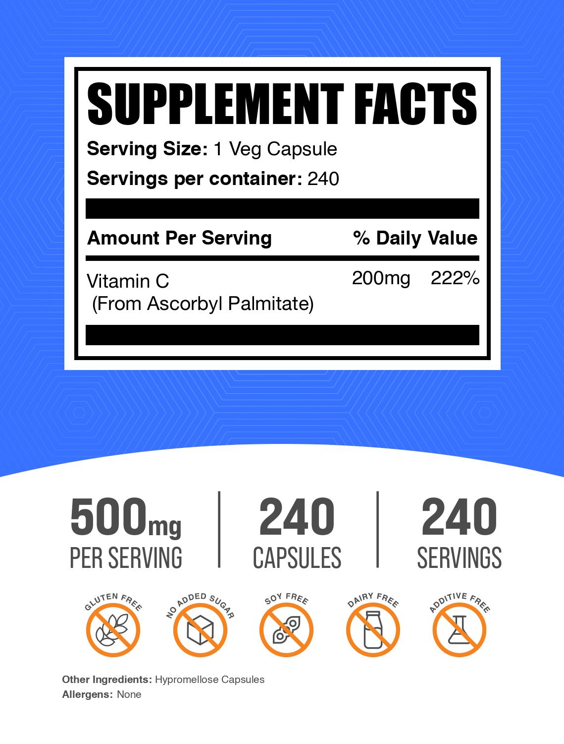 Ascrobyl palmitate 240 capsules label