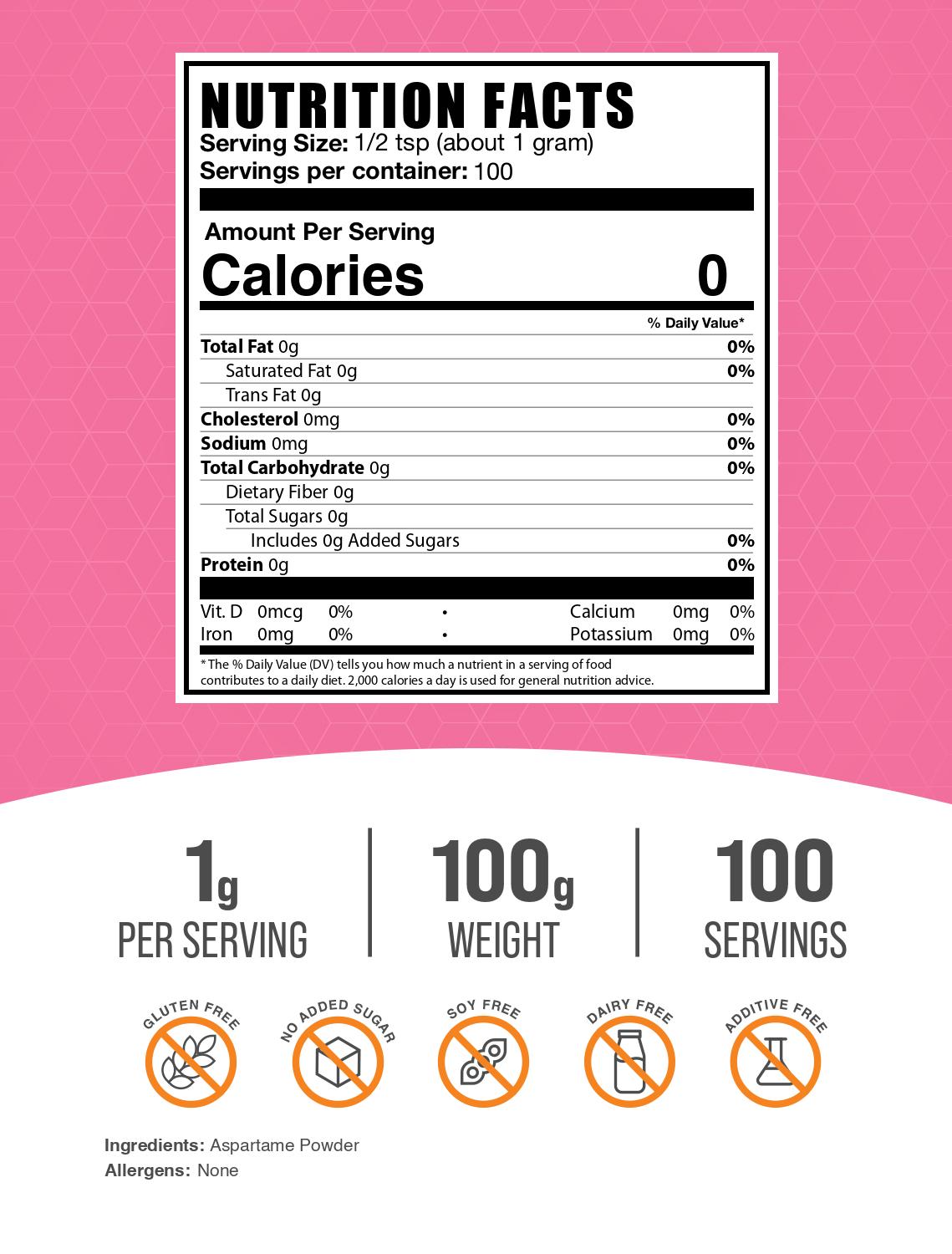 Aspartame powder label 100g