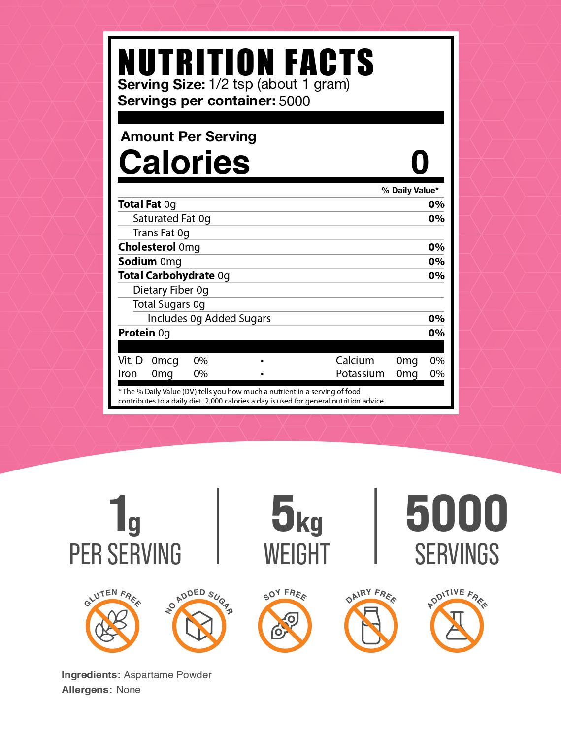 Aspartame powder label 5kg