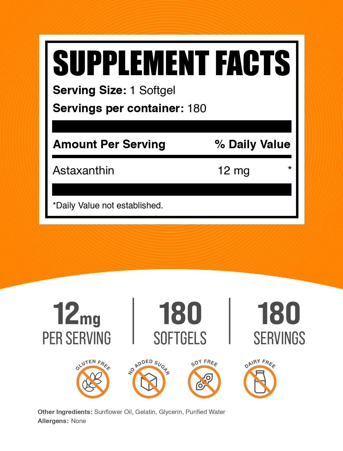 Astaxanthin Softgels 180ct Label