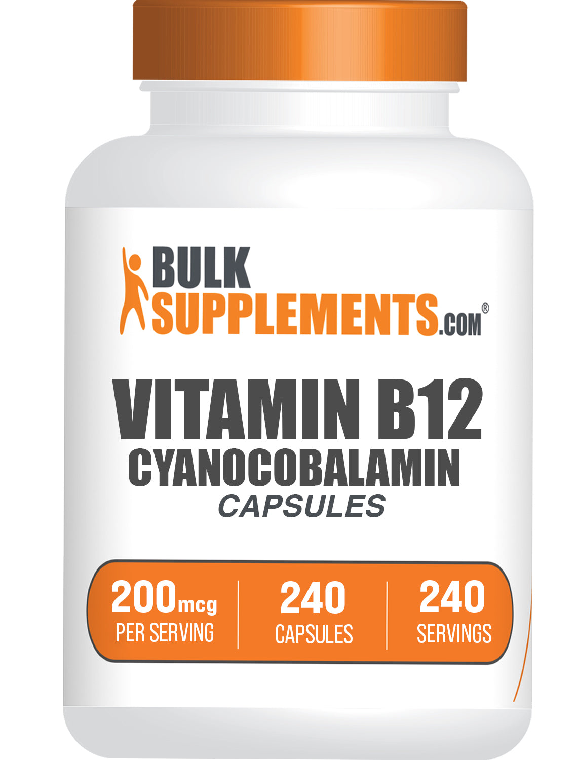 Imagem do frasco de cápsulas de vitamina B12 cianocobalamina 240 un da BulkSupplements.com