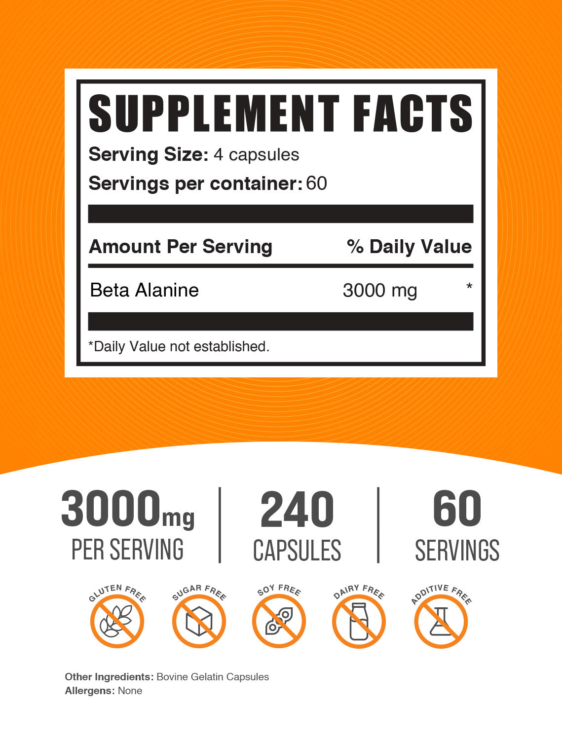 Beta Alanine Capsules 240 ct label