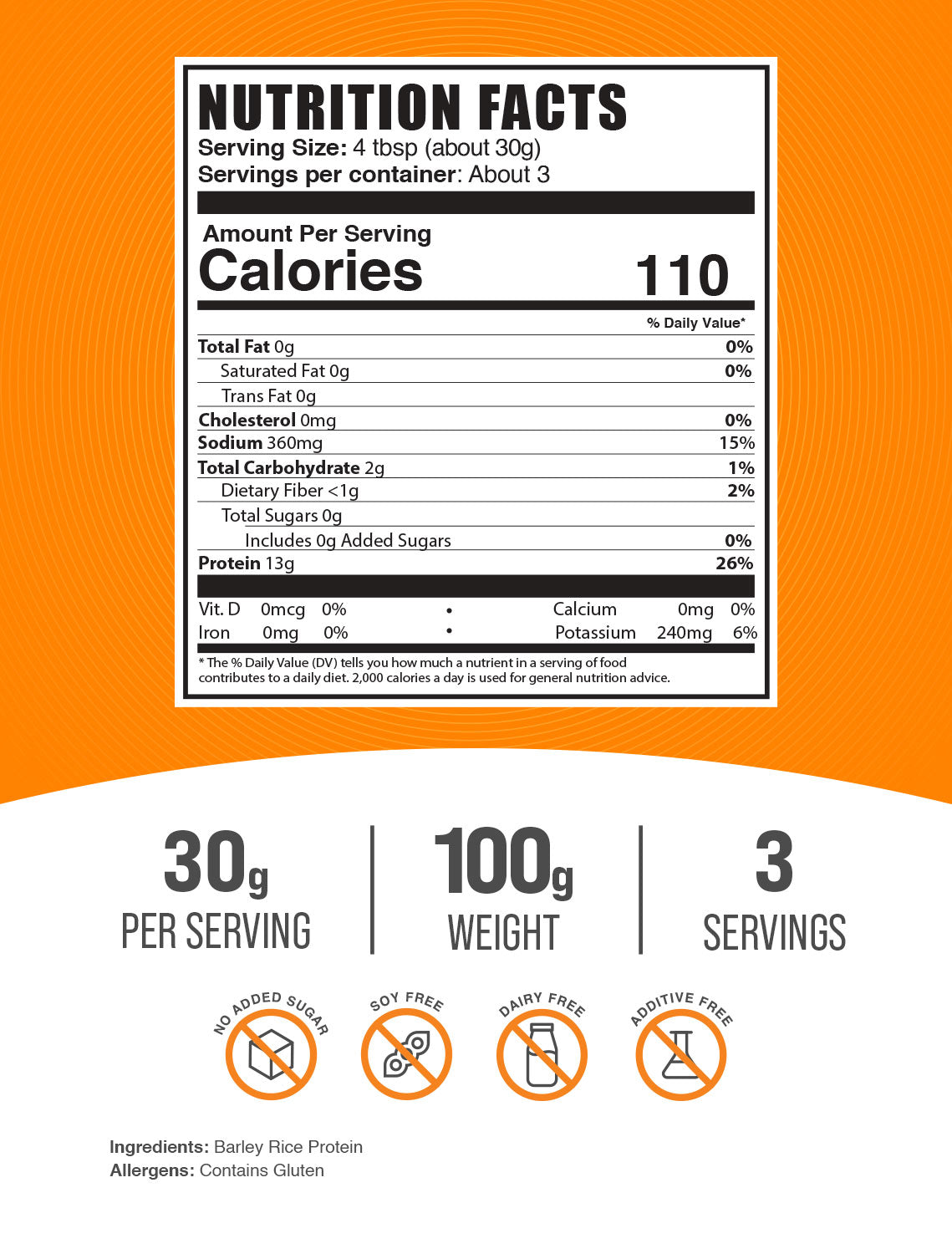 Barley rice protein powder label 100g