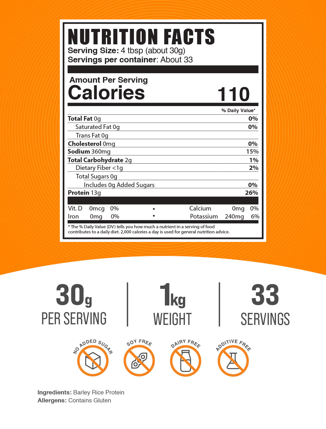 Barley rice protein powder label 1kg