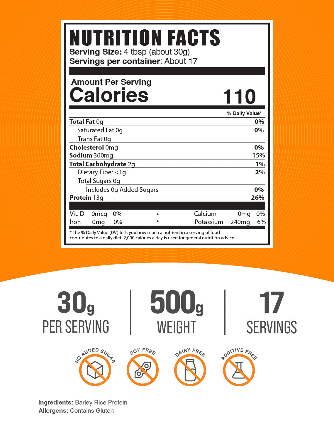Barley rice protein powder label 500g