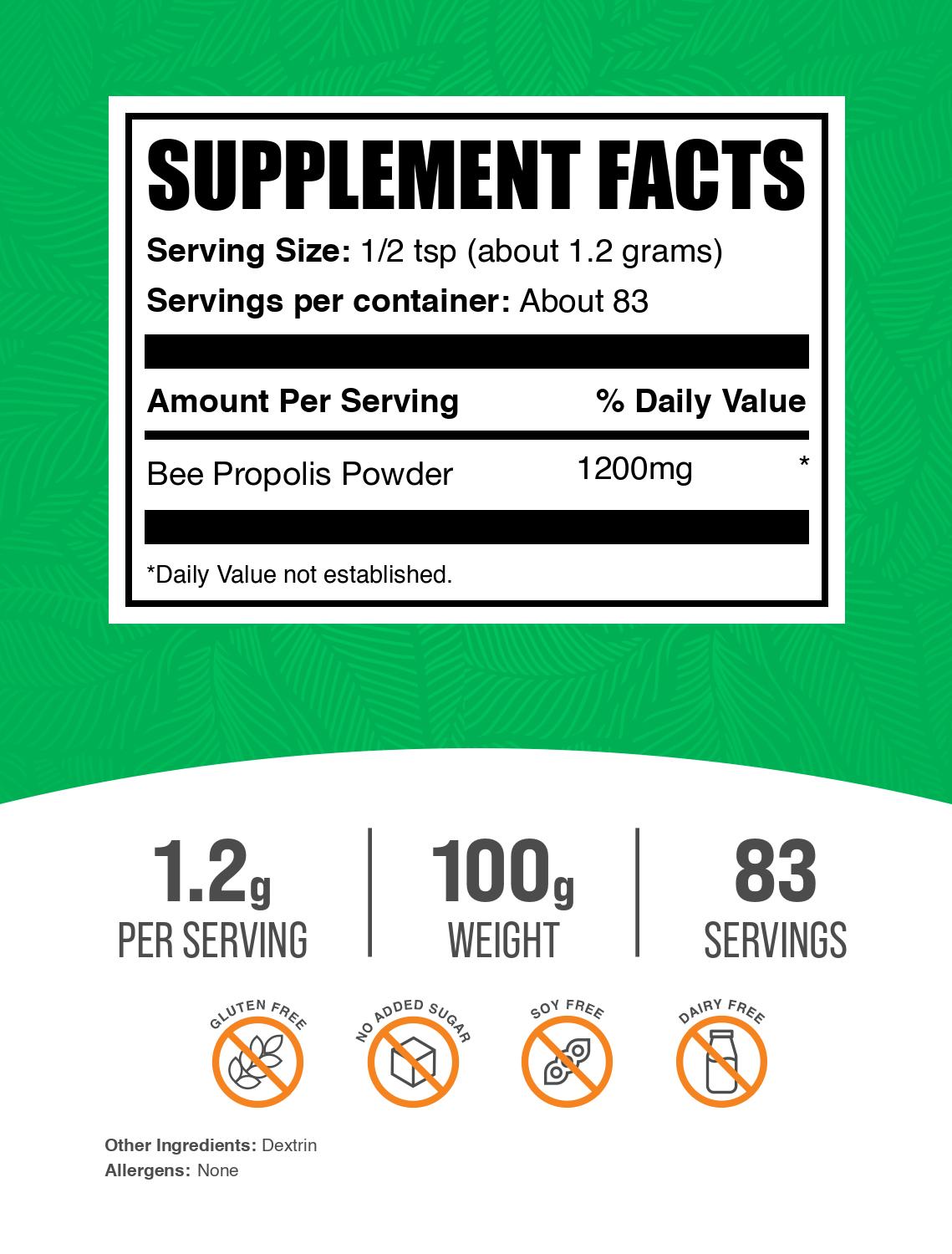 Bee Propolis Powder 100g Label