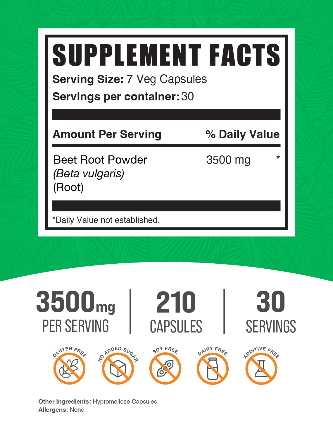 Beet root powder 120 capsules label