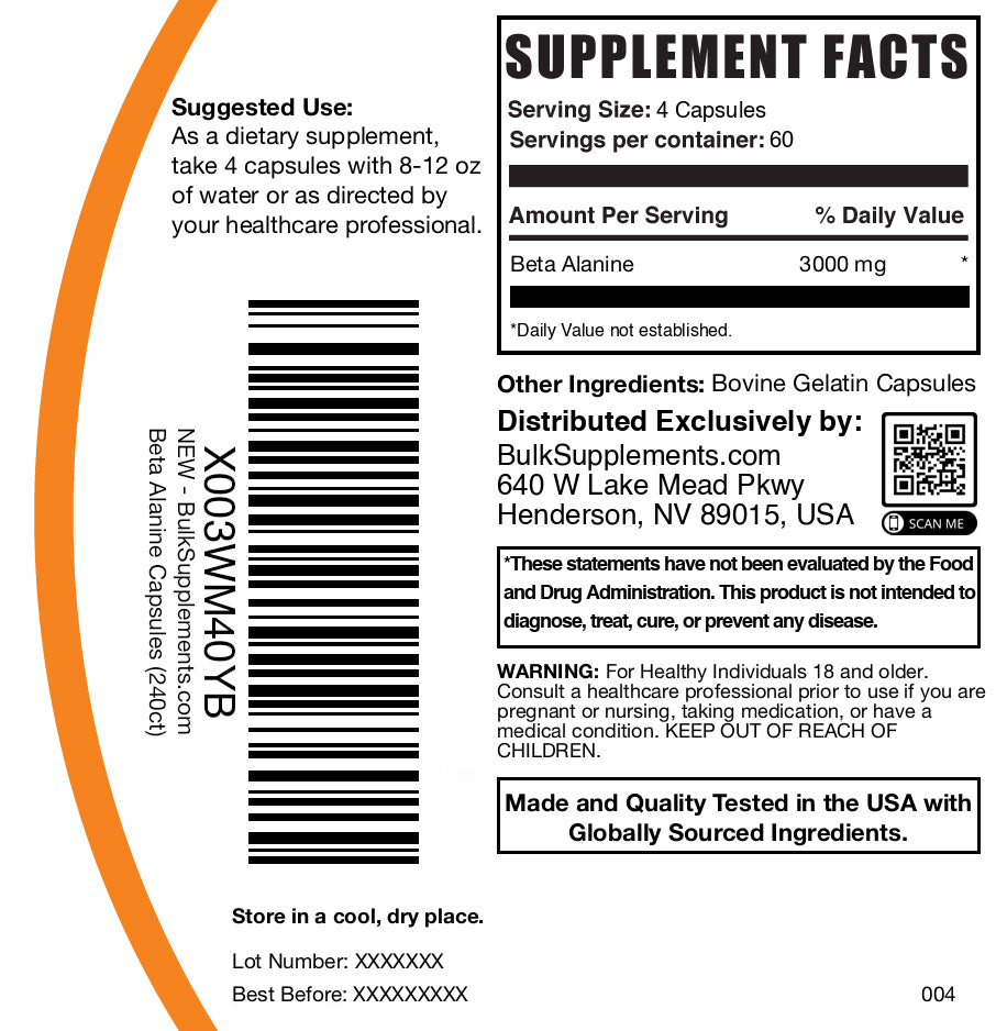 Beta alanine 240 capsules label