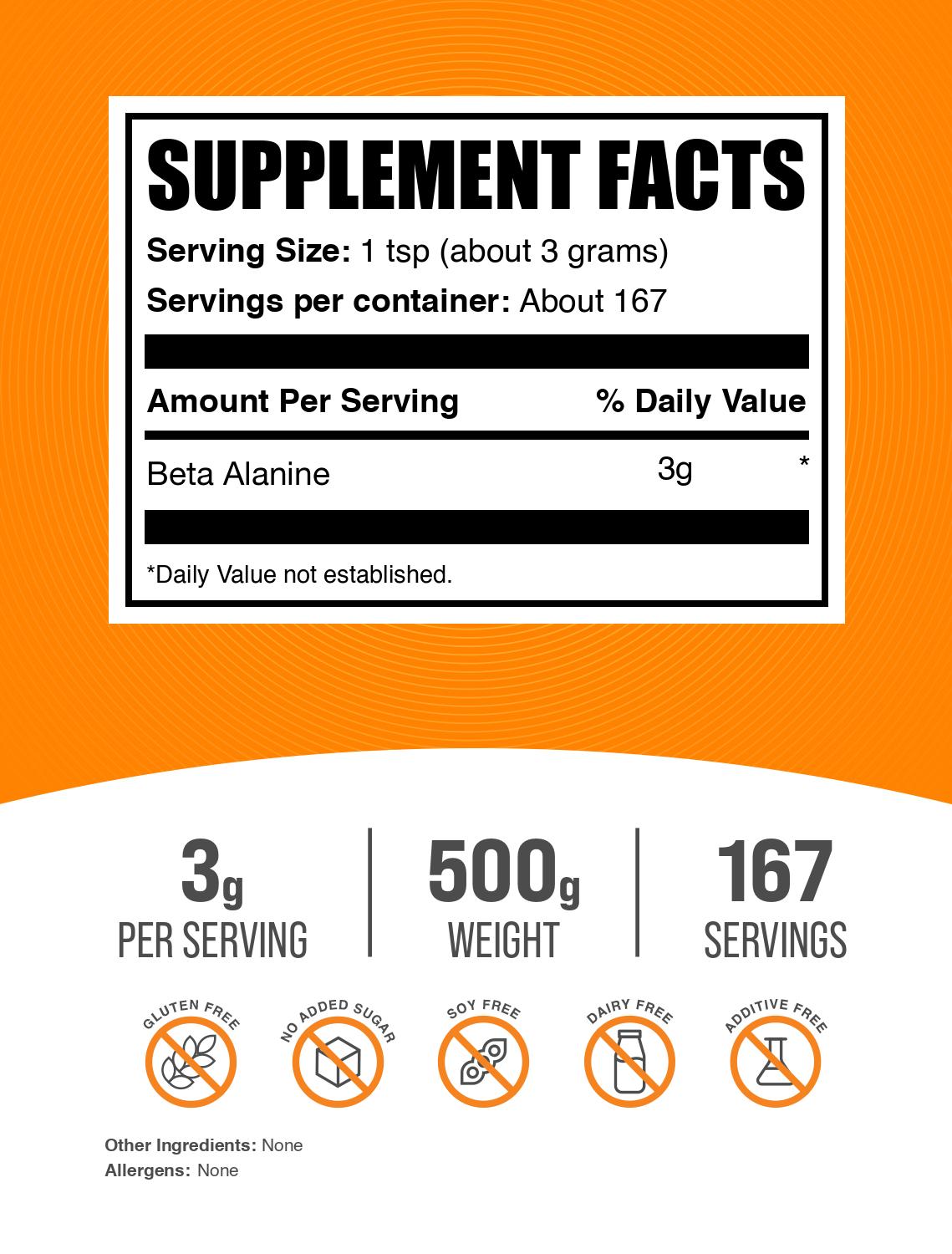 Beta alanine powder label 500g