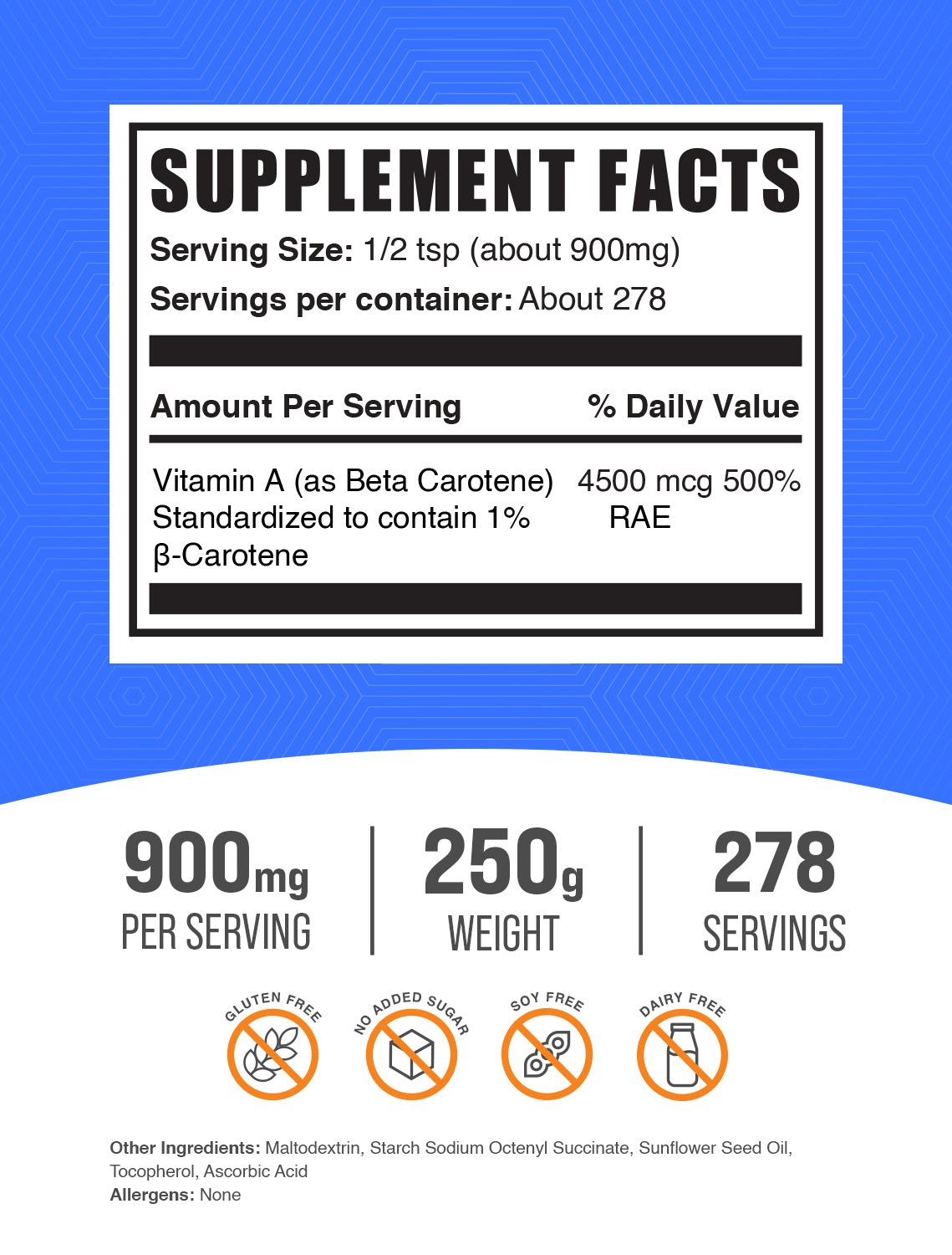 Beta carotene powder label 250g