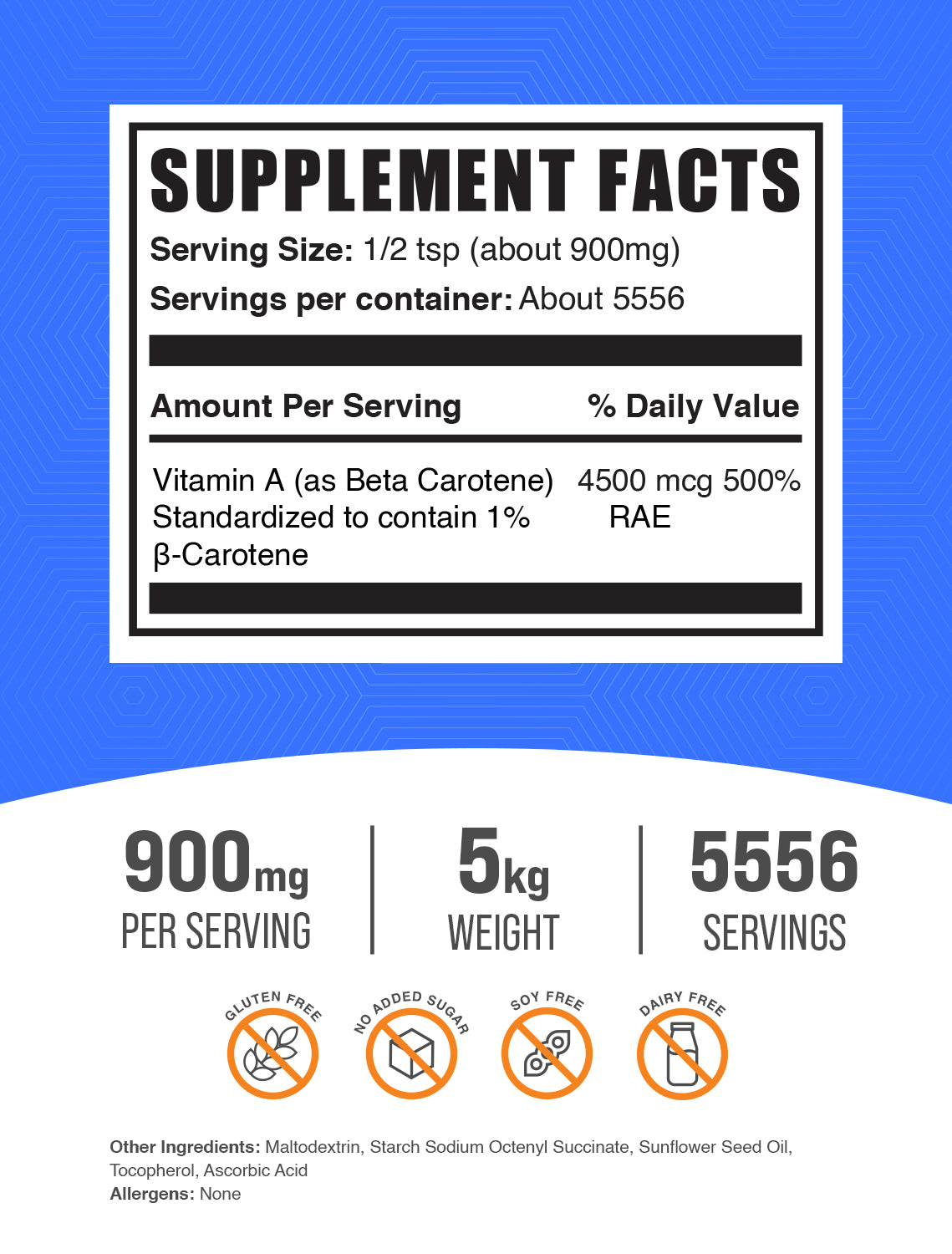 Beta carotene powder label 5kg