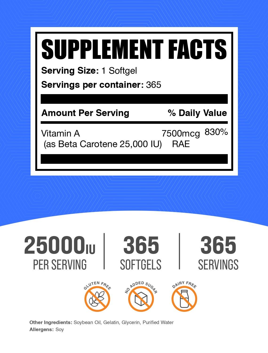 Beta carotene 365 softgels label