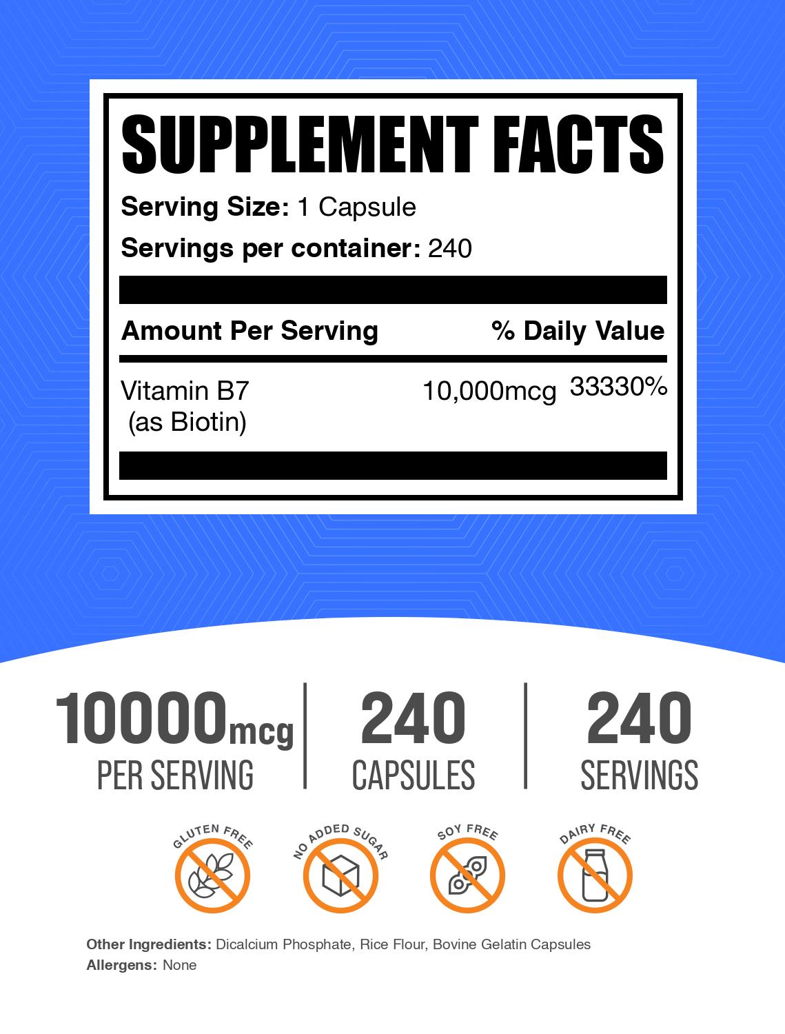Biotin 10000mcg 240 capsules label