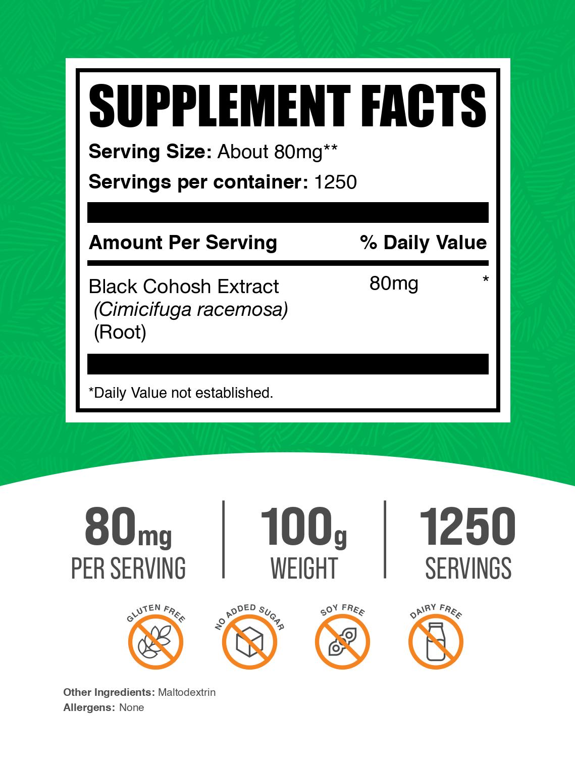 Black cohosh extract powder label 100g