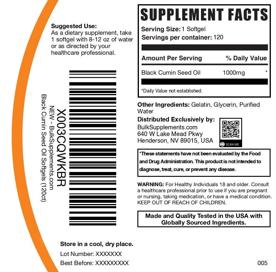 Black cumin seed oil 120 softgels label