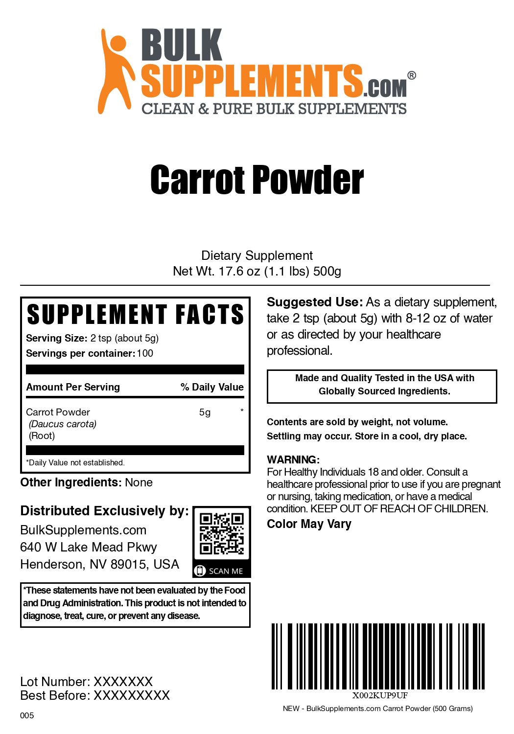 Carrot powder label 500g