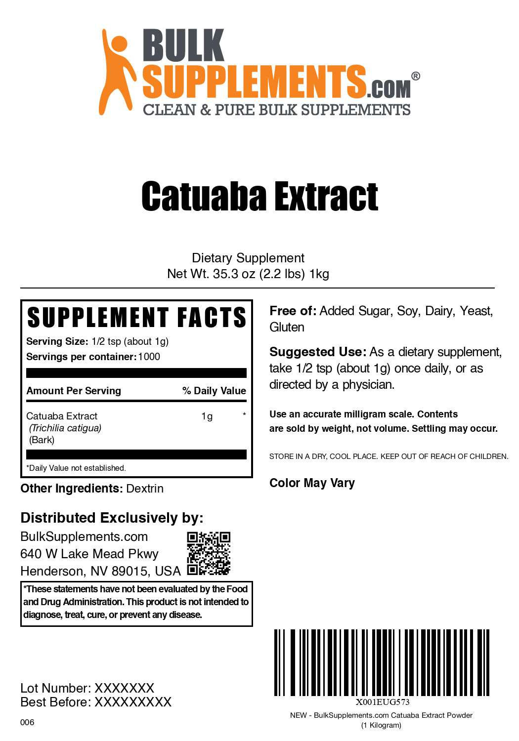 Catuaba extract powder label 1kg