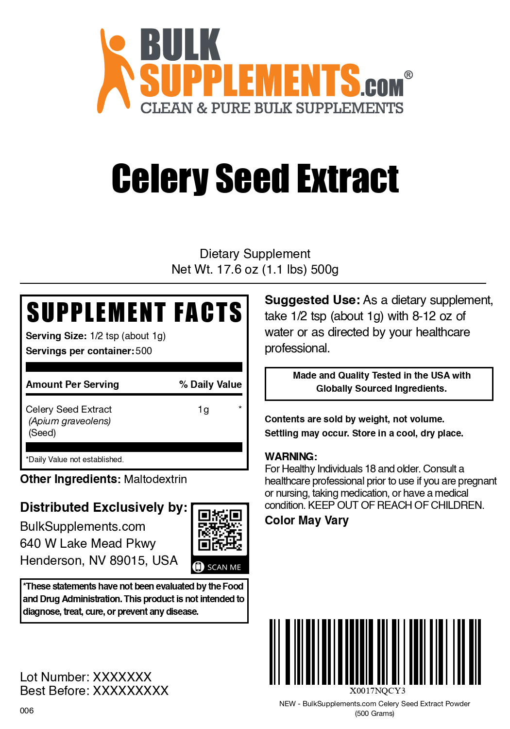 Celery seed extract powder label 500g