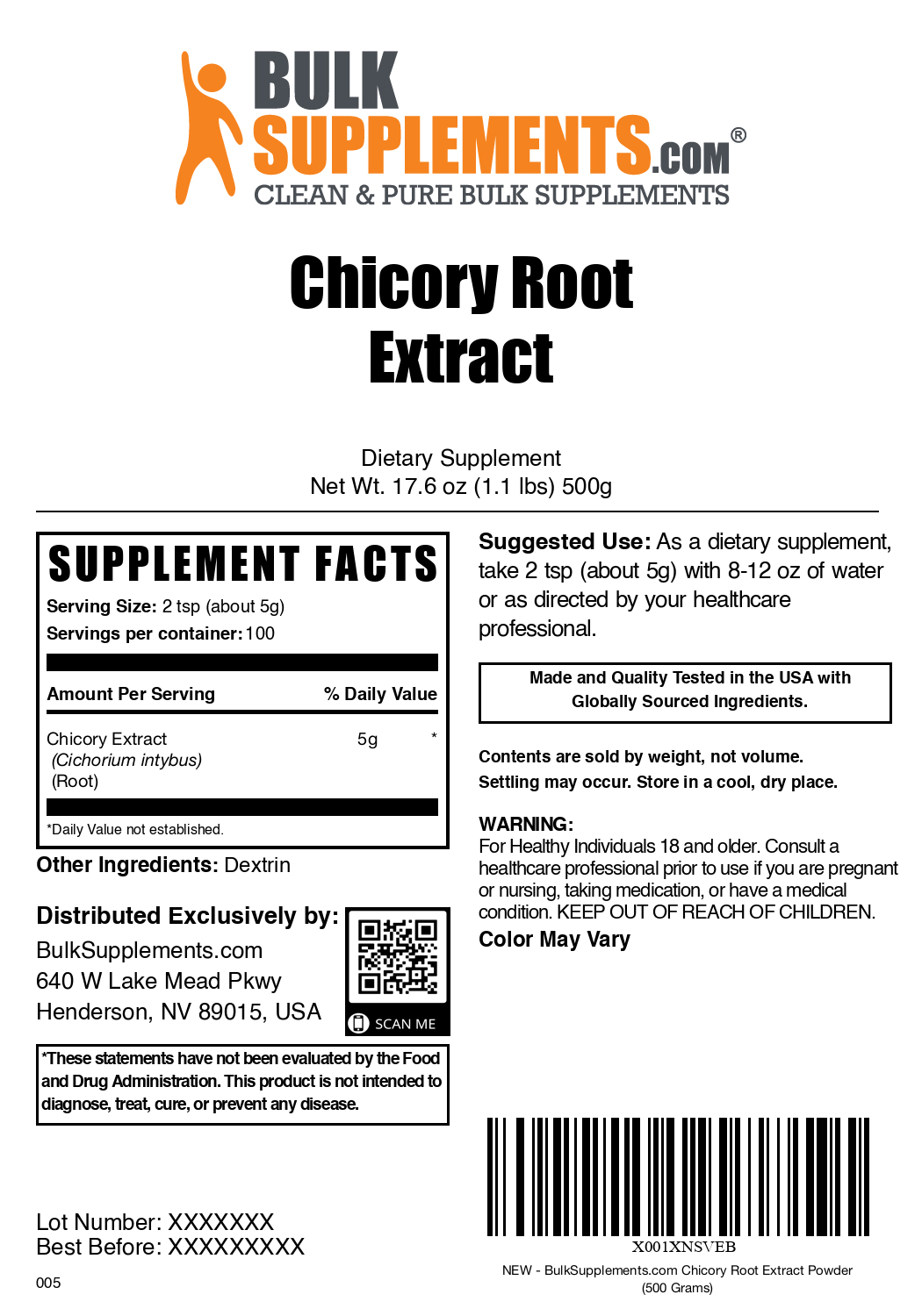 Chicory root extract powder label 500g