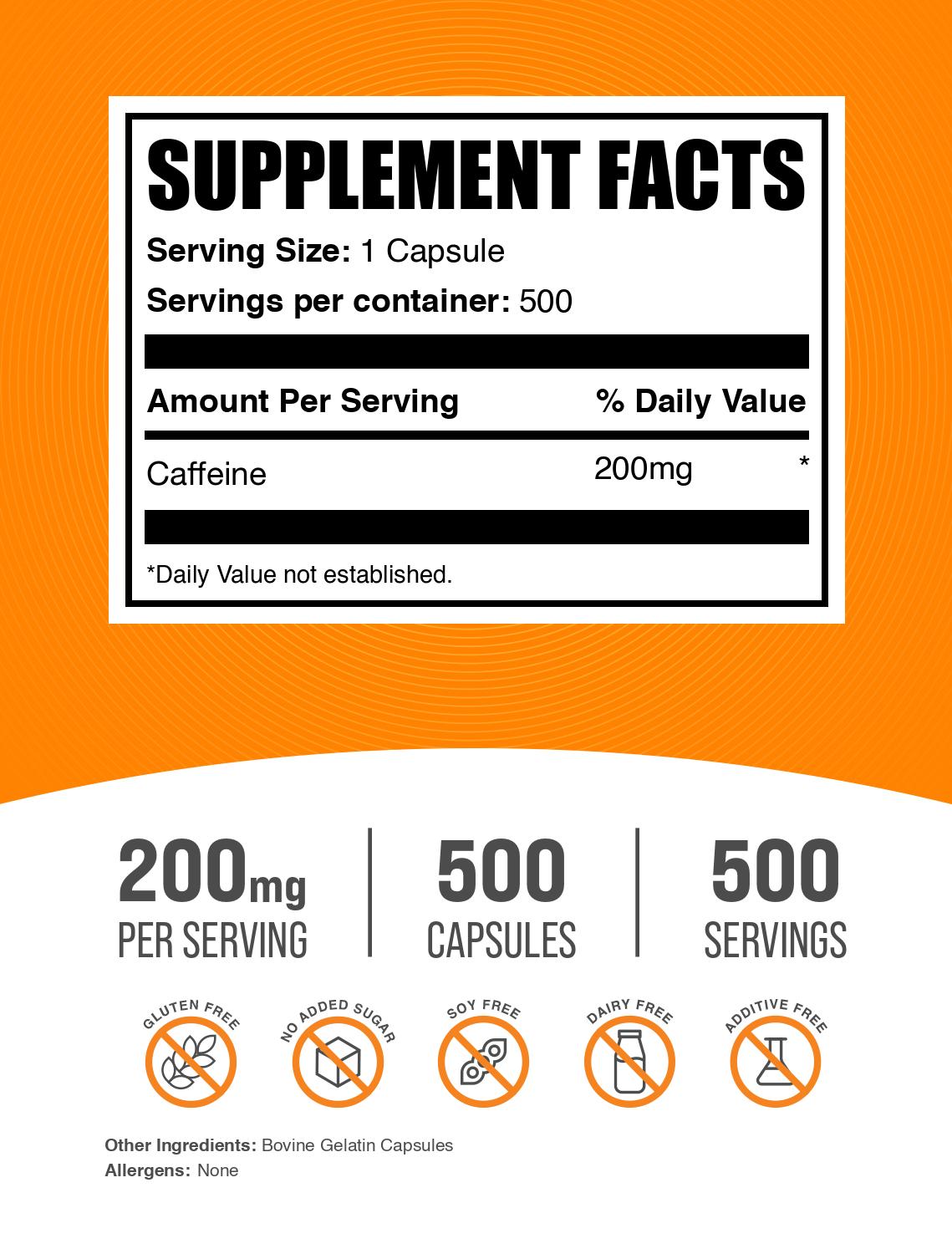 Caffeine 200mg 500 capsules label