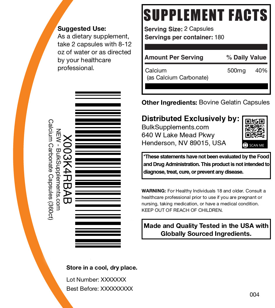 Calcium carbonate 360 capsules label