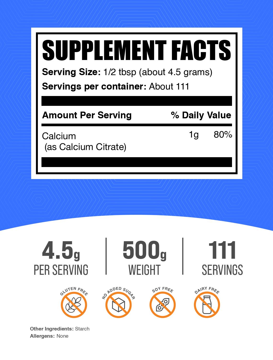 Calcium citrate powder label 500g