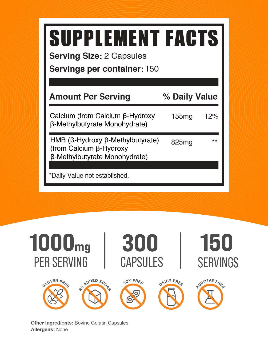 HMB Capsules 1000mg 300ct label