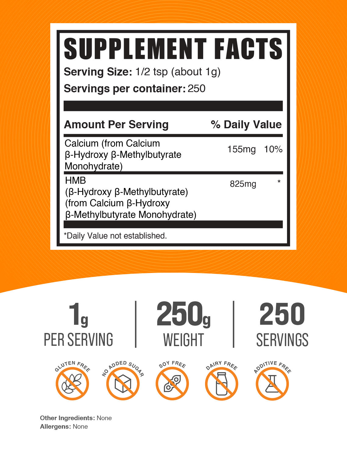Calcium HMB powder label 250g