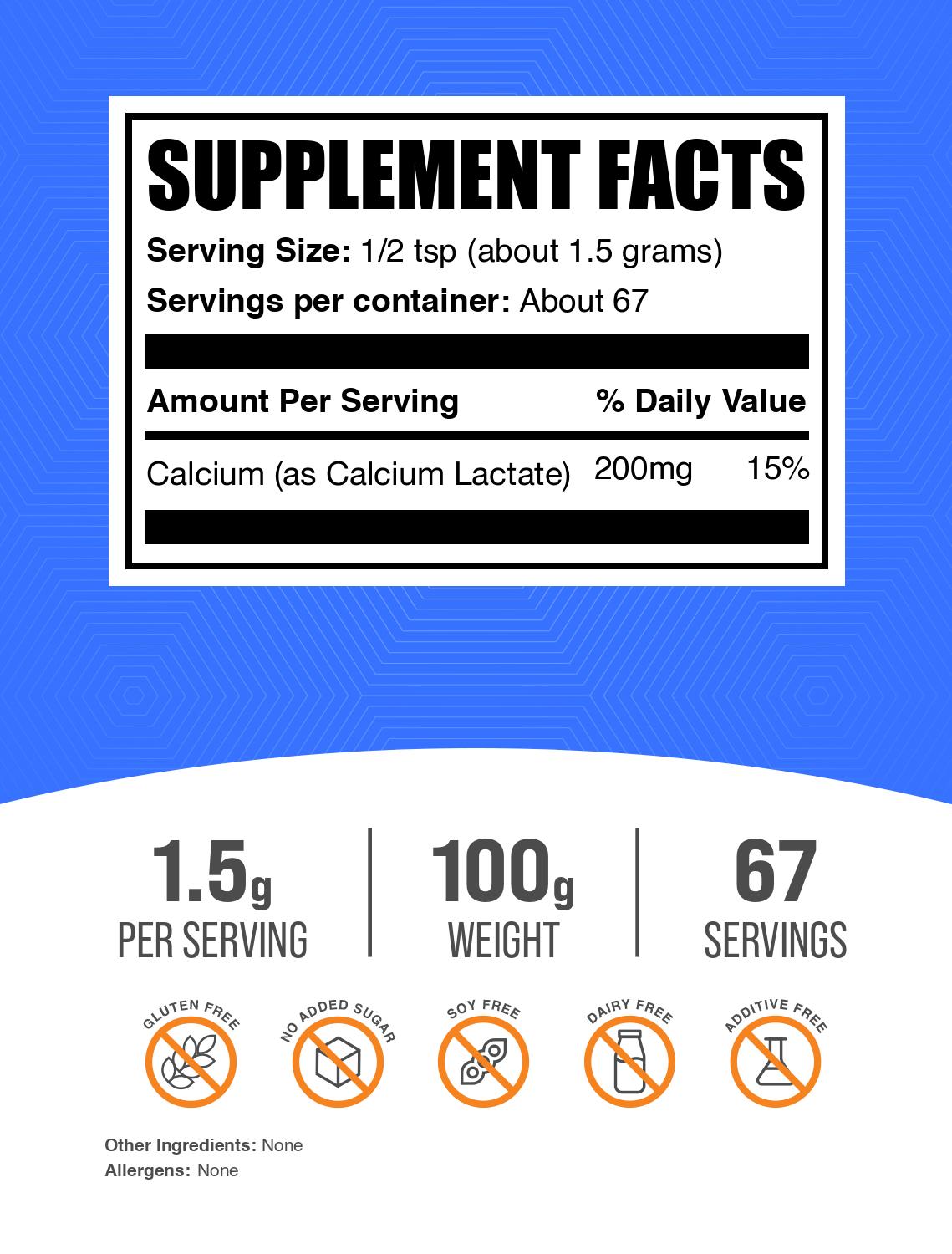 Calcium lactate powder label 100g