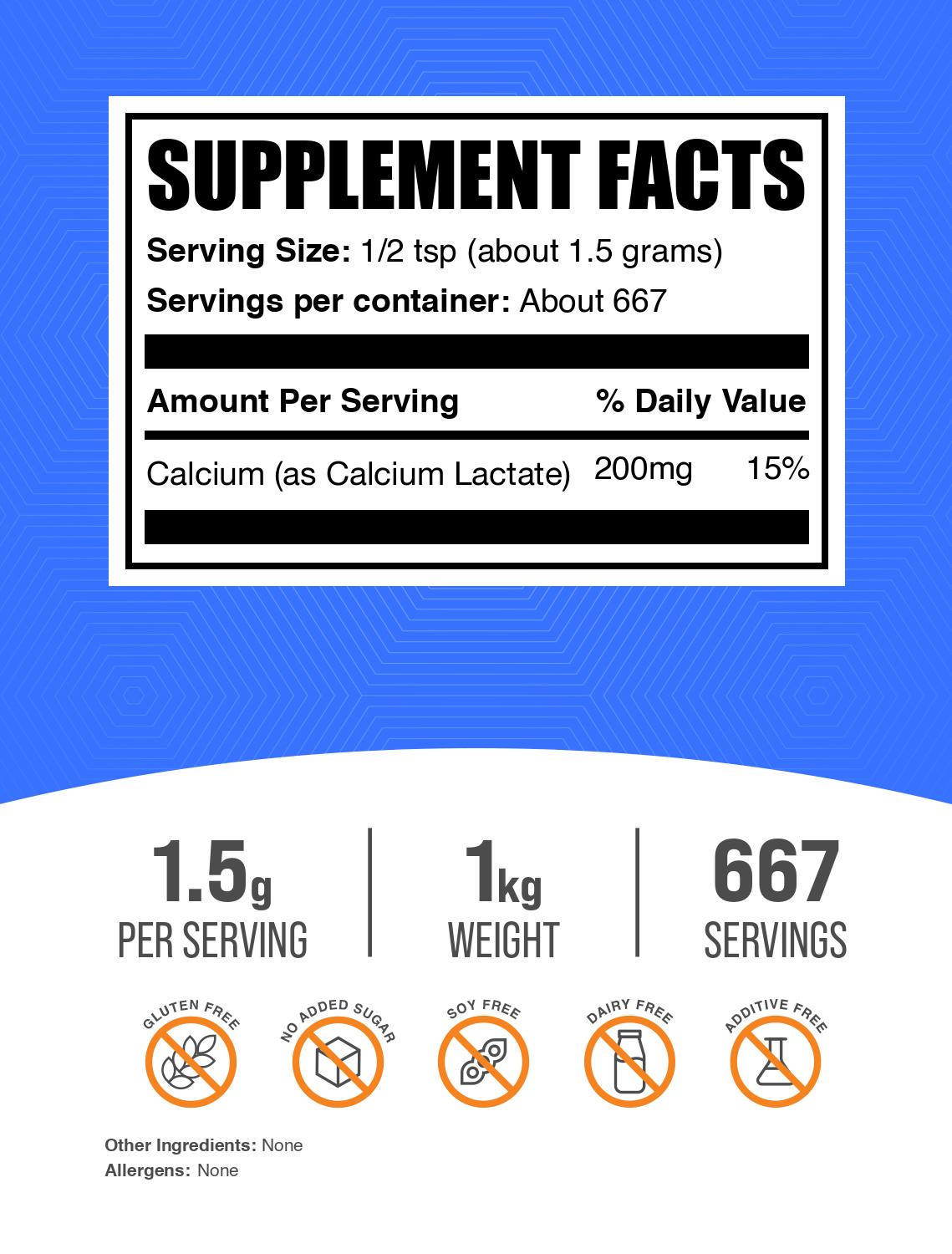 Calcium lactate powder label 1kg