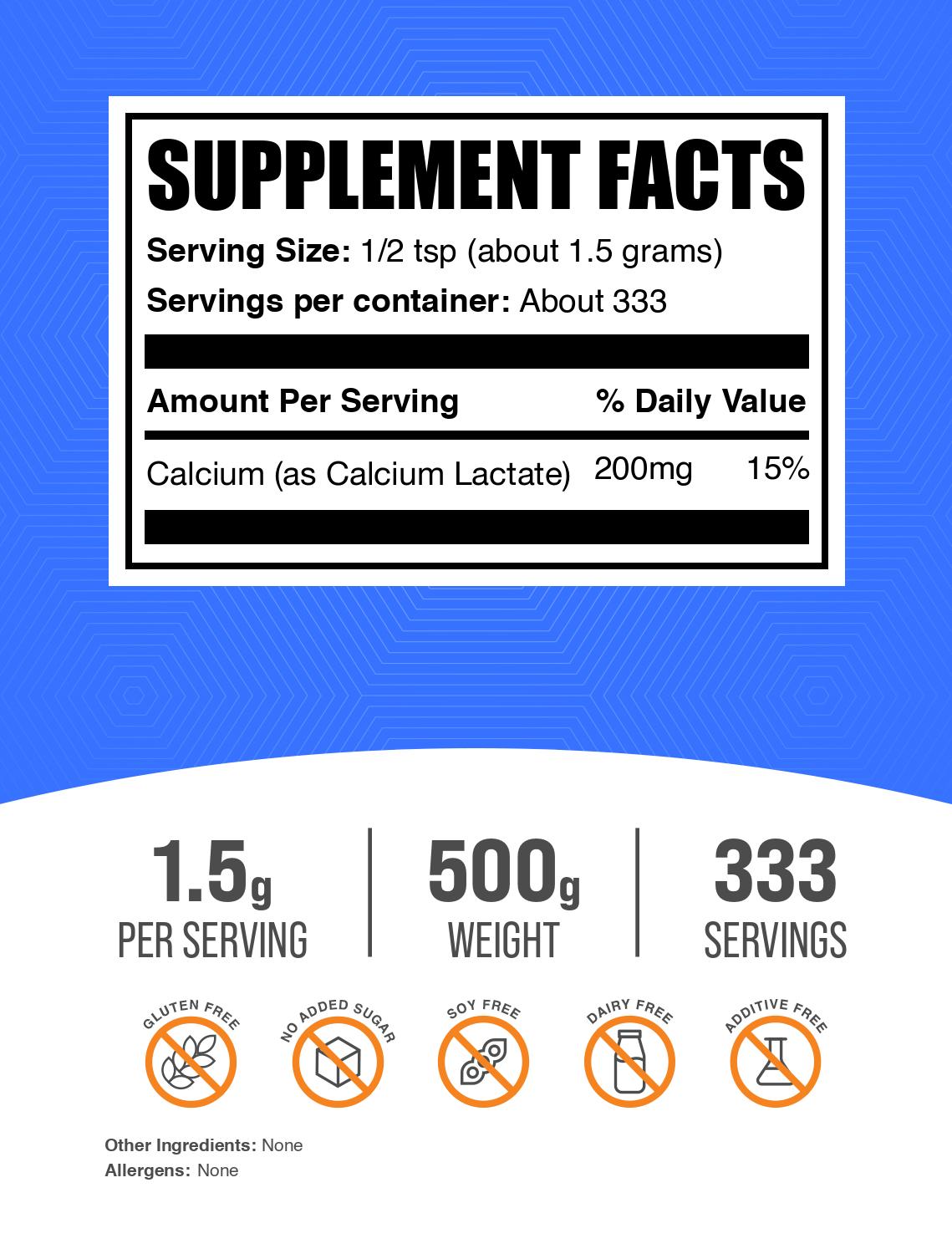 Calcium lactate powder label 500g