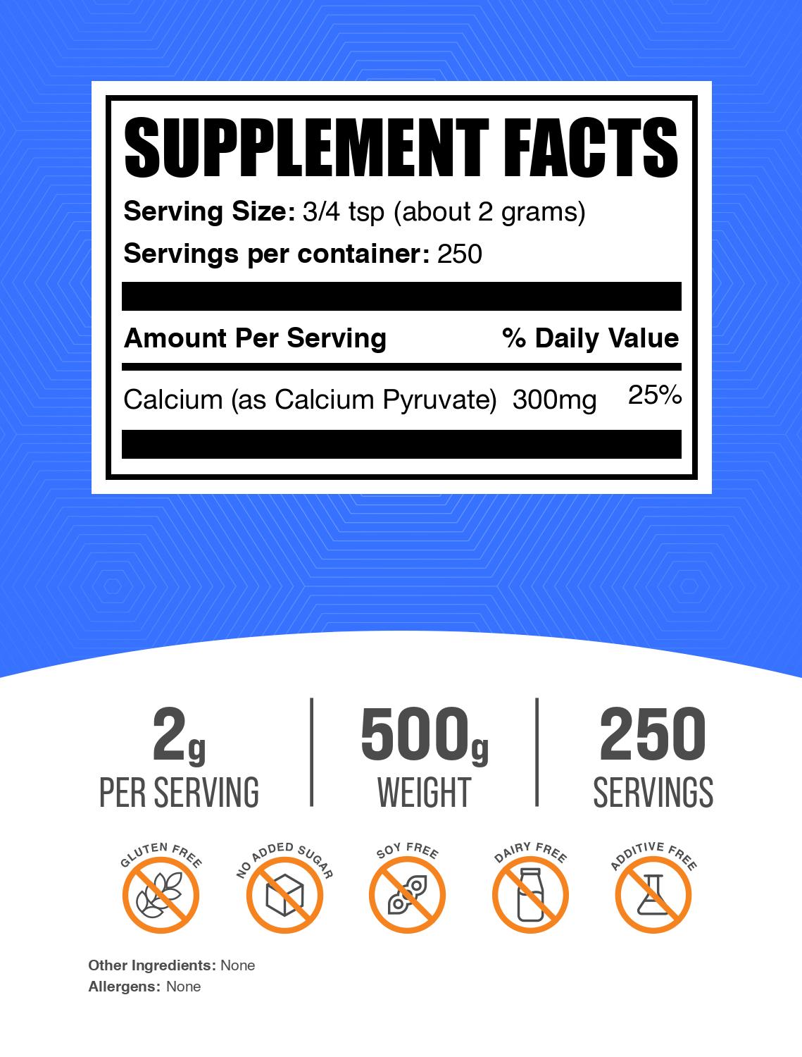 Calcium pyruvate powder label 500g