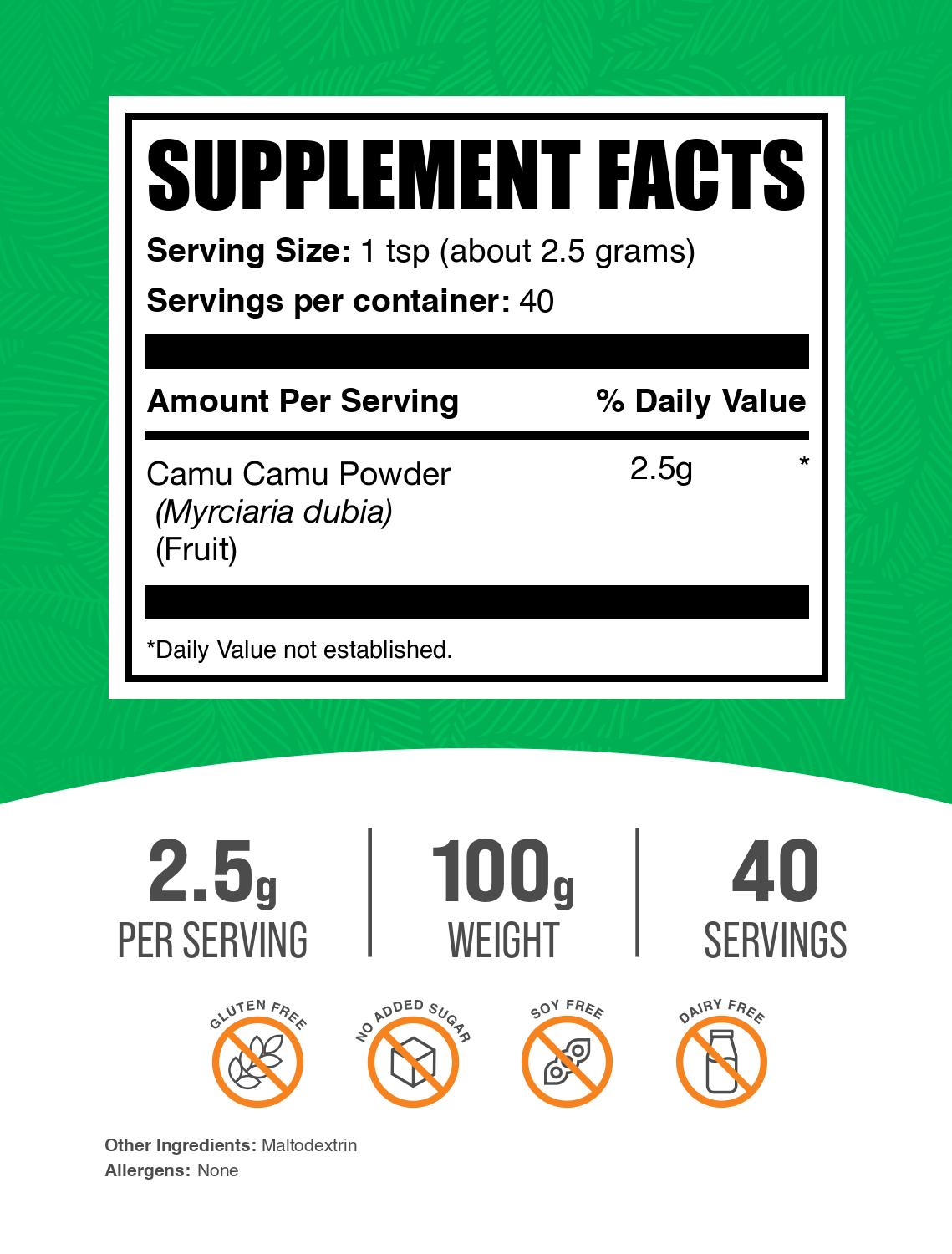 Camu camu powder label 100g