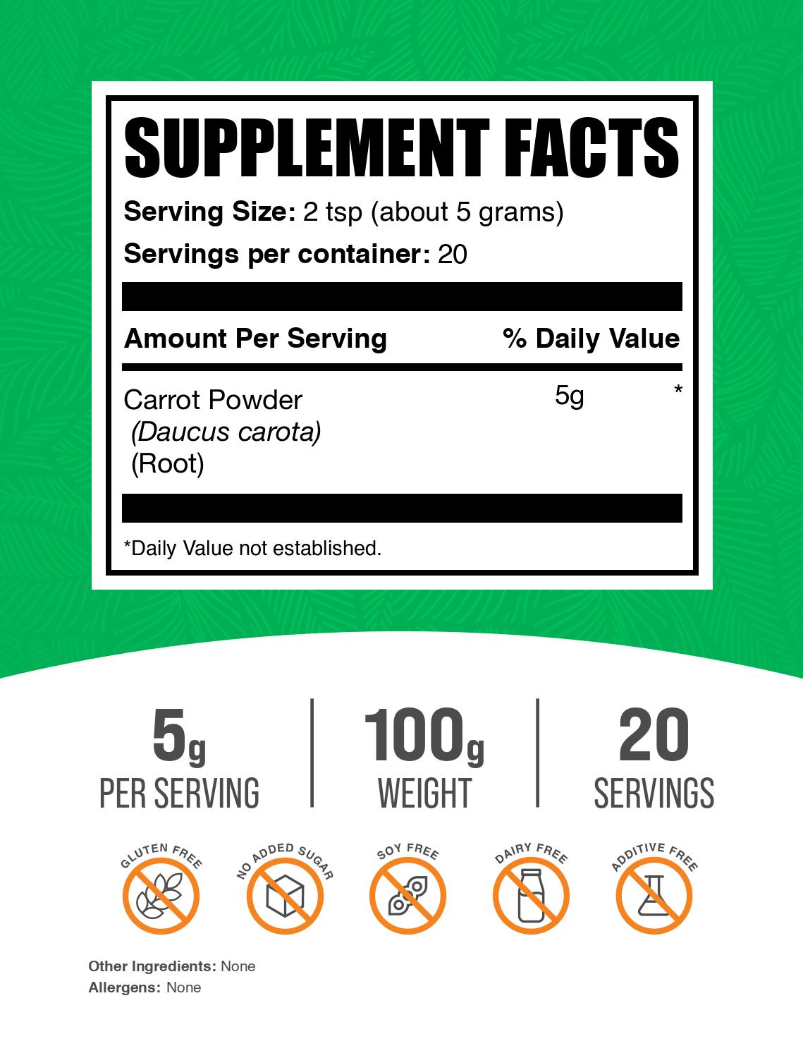 Carrot powder label 100g