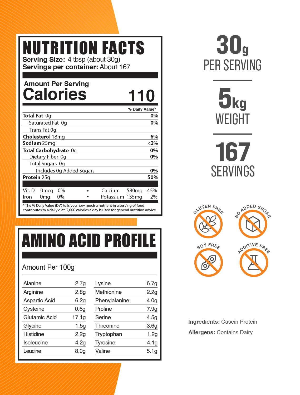 Casein protein powder label 5kg