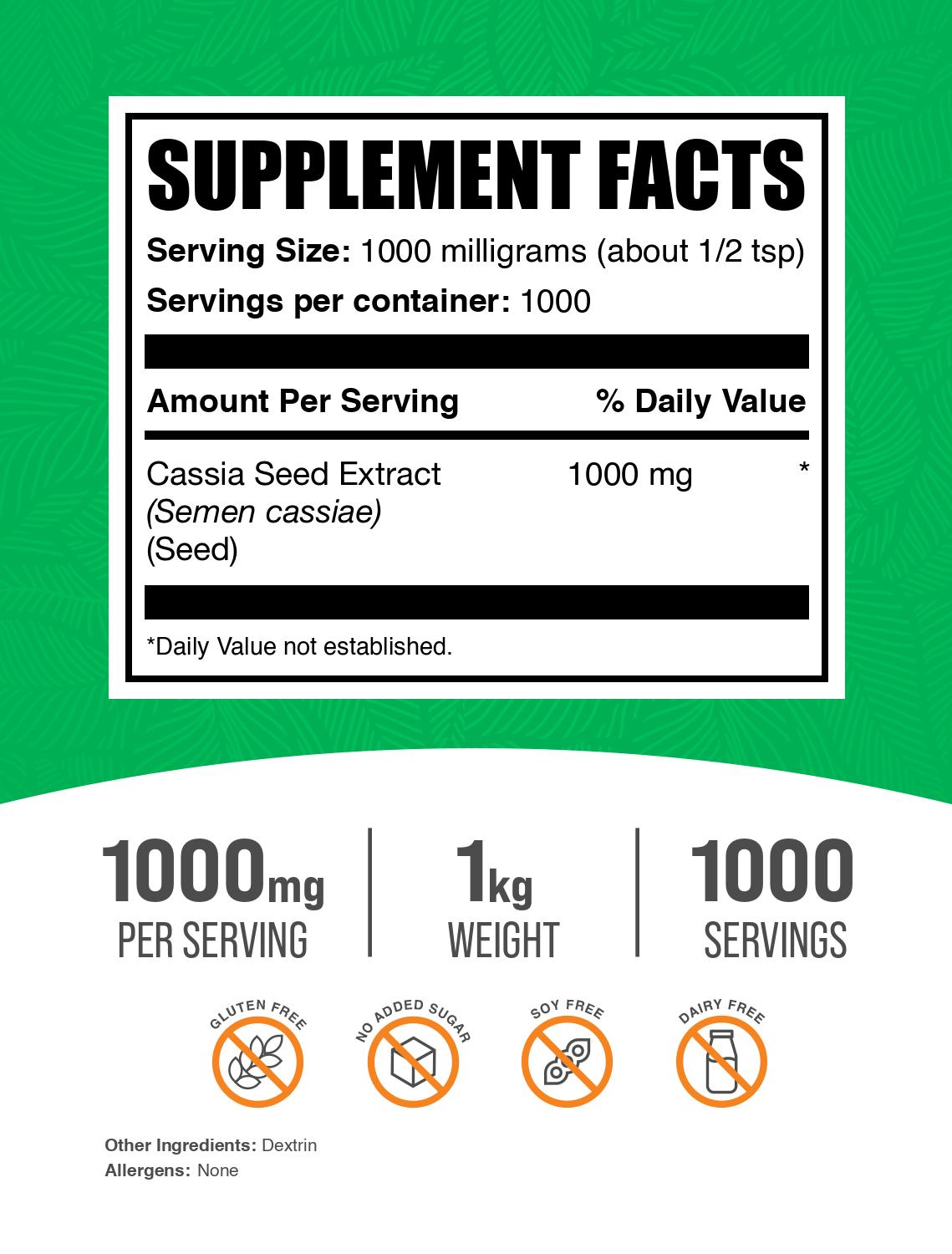 Cassia Seed Extract powder label 1kg