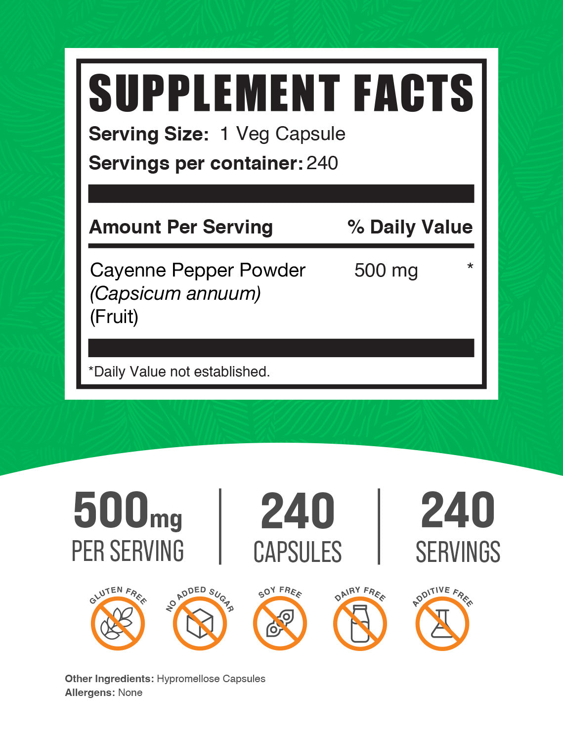 Cayenne pepper powder 40000HU 240 capsules label