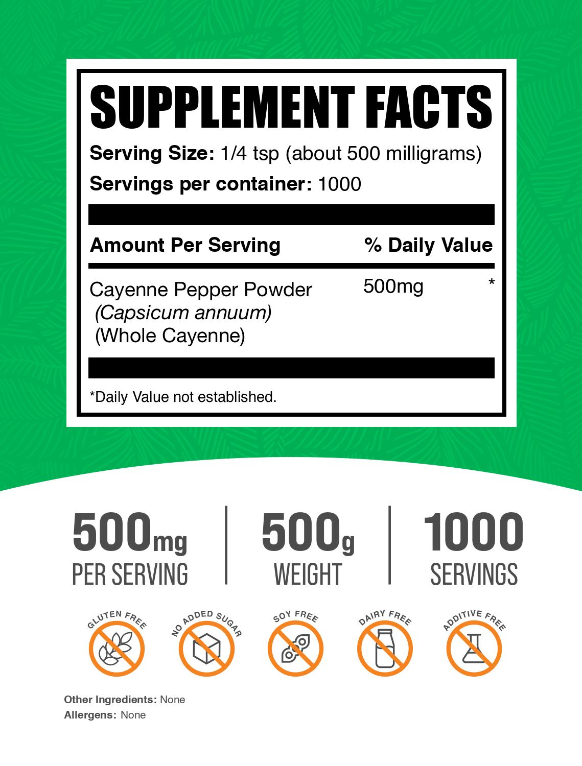 Cayenne Pepper Powder 40000HU Powder 500g Label
