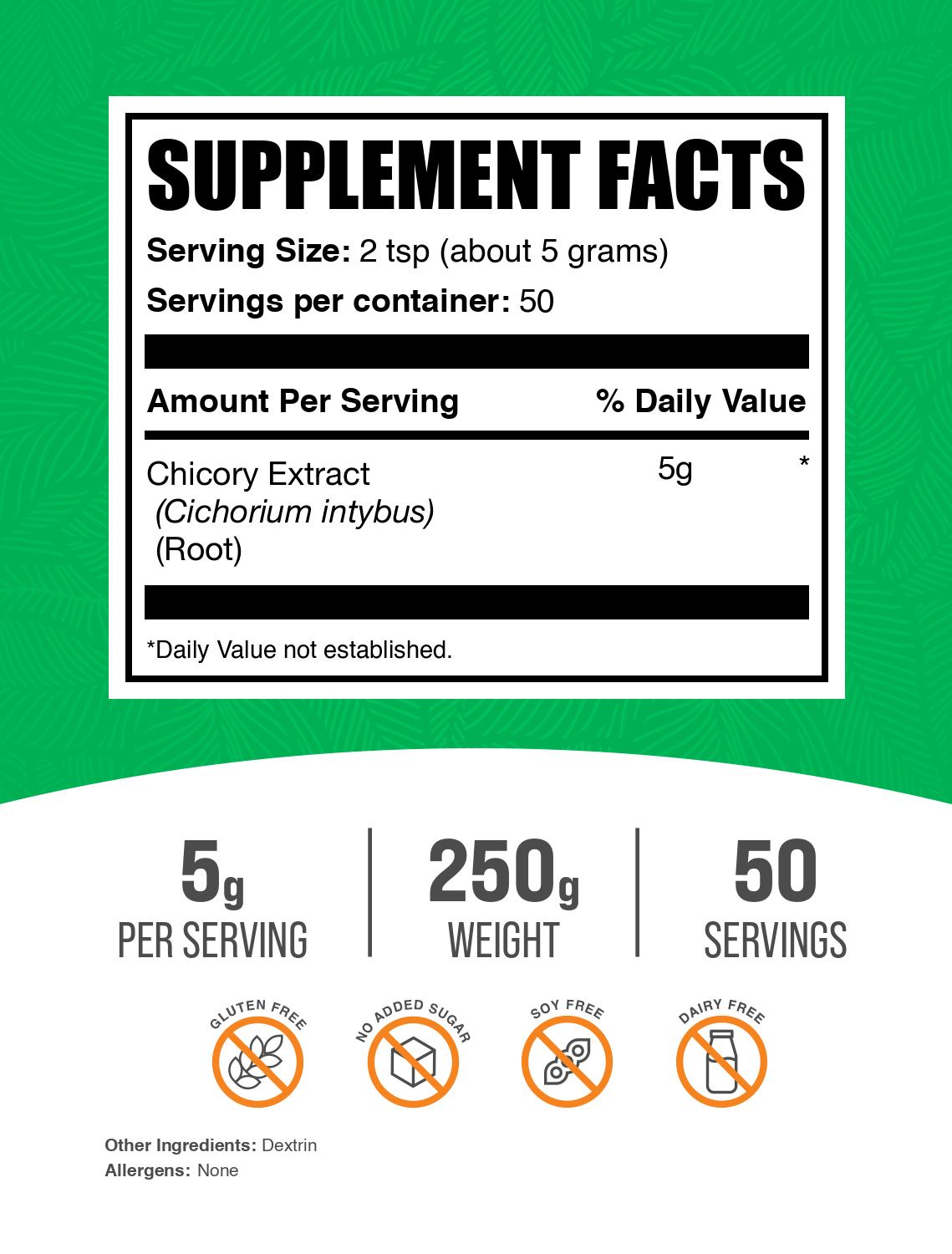 Chicory root extract powder label 250g