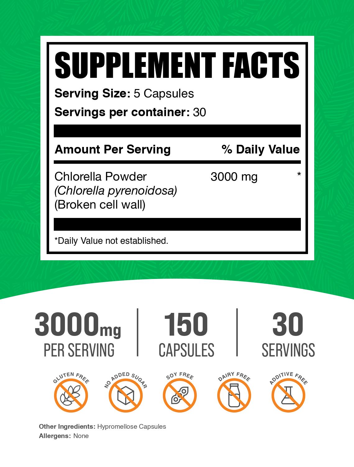 Chlorella 150 capsules label
