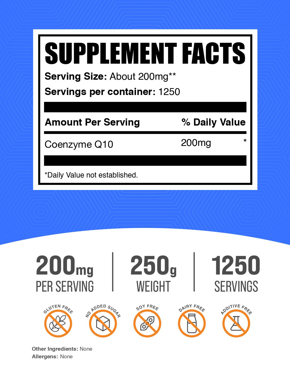 Coenzyme Q10 (CoQ10) powder label 250g