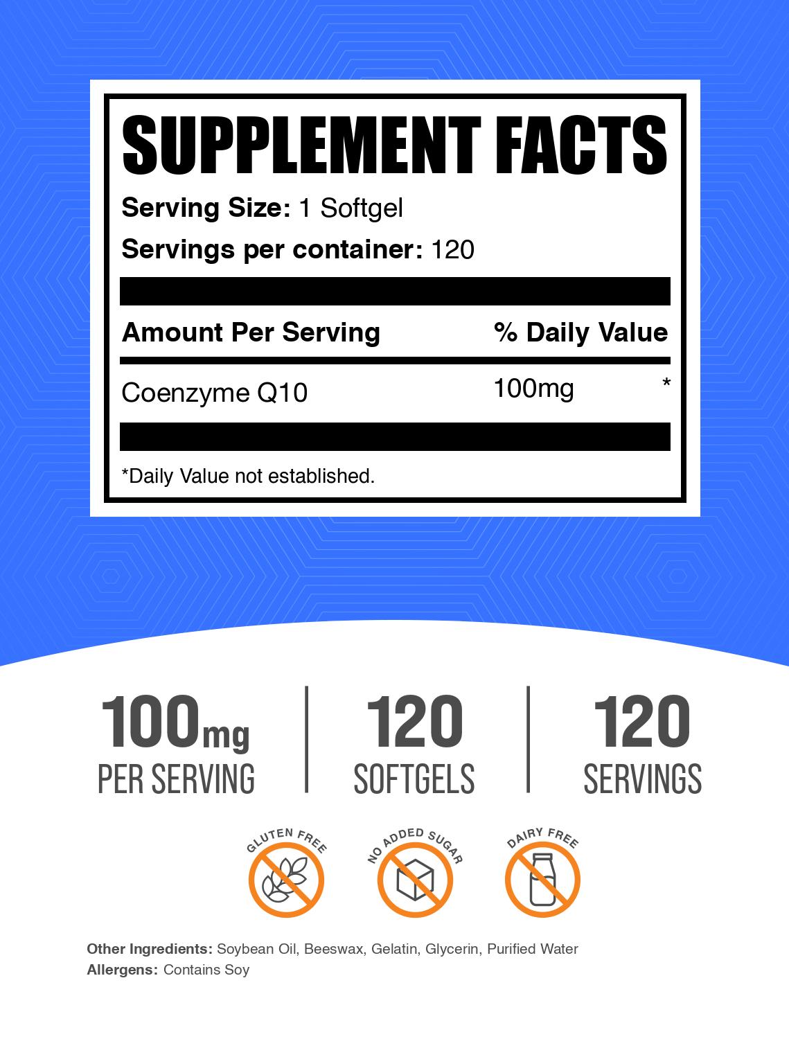 Coenzyme CoQ10 100mg 120 sotgels label